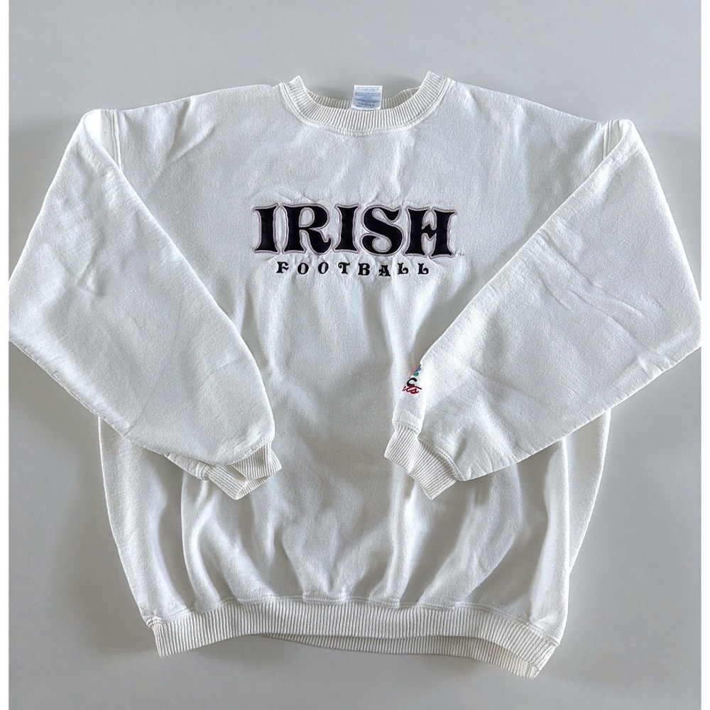 Vintage Gildan Notre Dame Irish Football NBC Sports White Sweatshirt Large